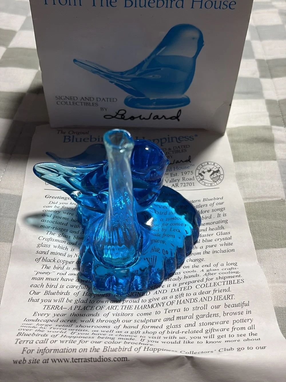 Blue Bird of Happiness Leo Ward Glass Bud Vase